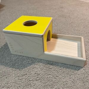 Lovevery Montessori wooden yellow box inspector developmental toy